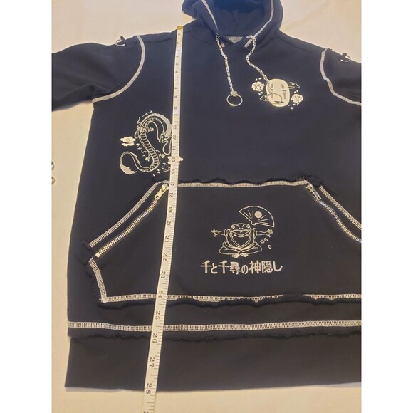 Vtg Studio Ghibli Spirited Away Black Hoodie Metal Chain Drawstring No Face Sz S - Picture 6 of 7